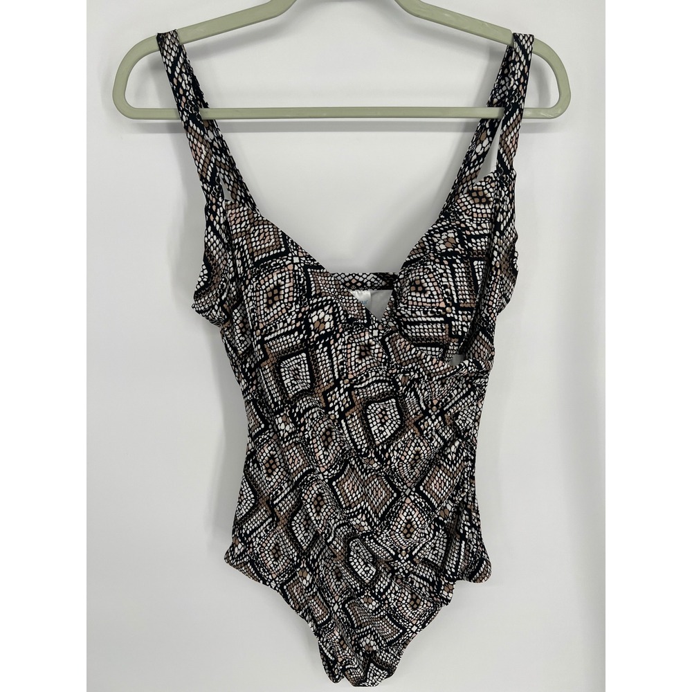 Catalina Womens Snakeskin Print One Piece Swimsuit Black Brown‎  Size L 12-14